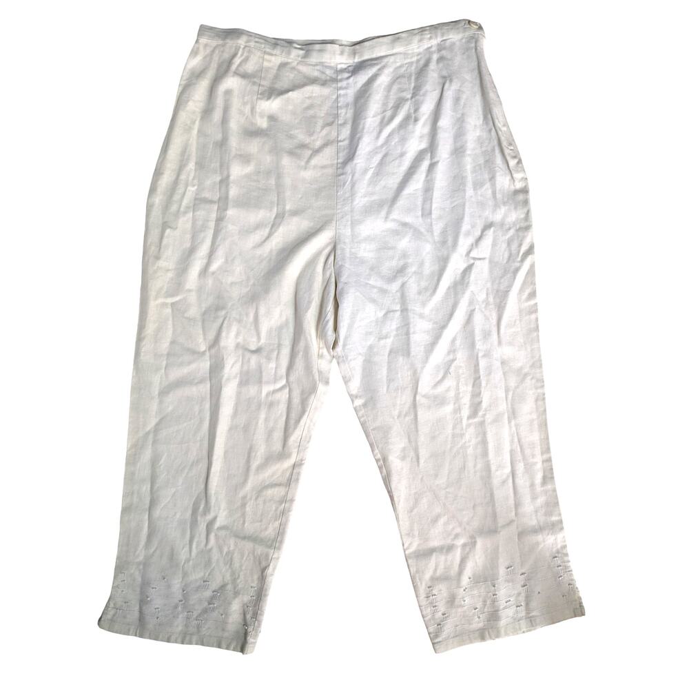 White Linen Blend Pants with Bead Detailing